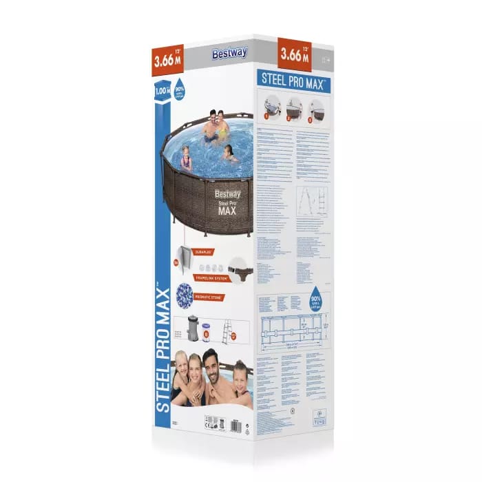 Каркасный бассейн Bestway 56709 BW, Steel Pro Max 366х100см "Ротанг" 9150л, фильтр-насос, лестница фото 6